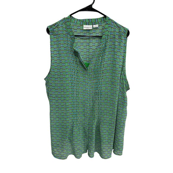 Liz Claiborne Button Front Sleeveless Blouse Green Blue Plus Sz 2X Checkered - Picture 1 of 11